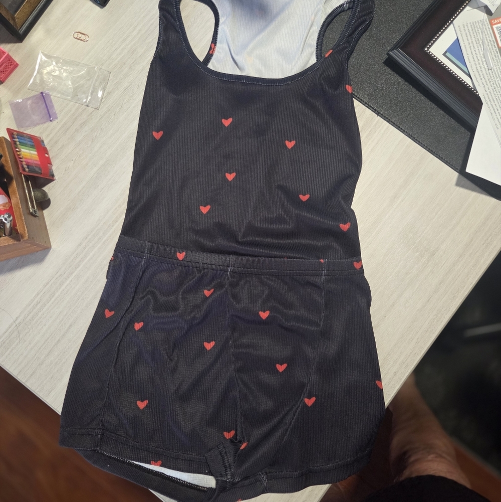 Women's Black Heart-print PJ's